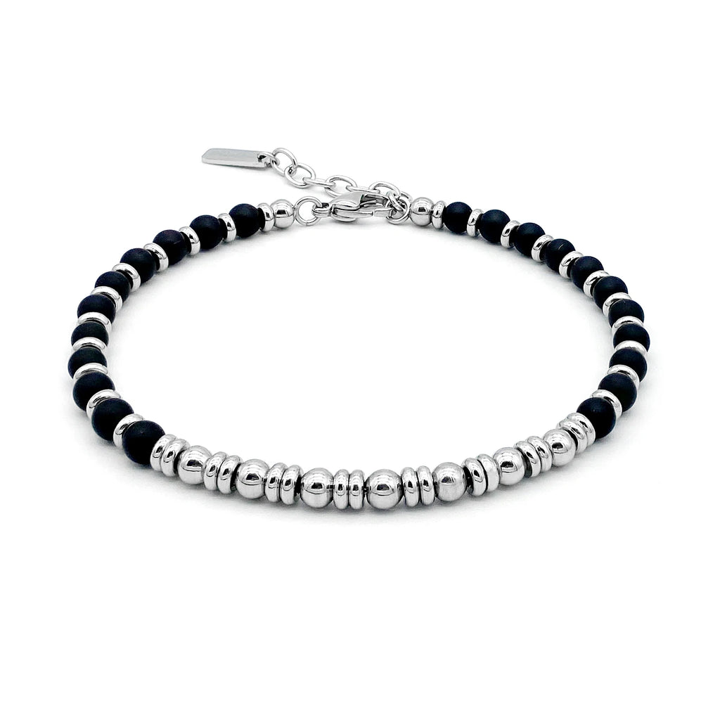 Natural Stone & Stainless Steel Classic Bead Bracelet Collection – Obsidian | Metta Jewelry