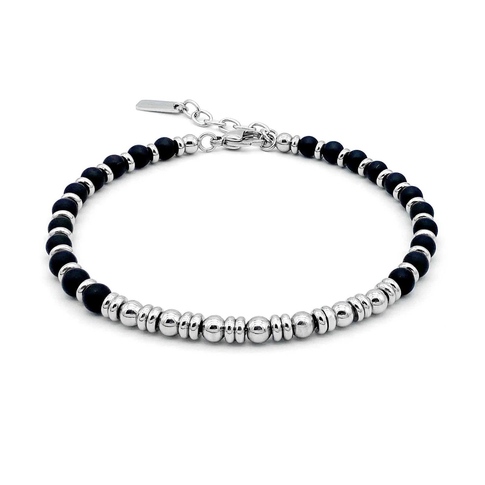 Natural Stone & Stainless Steel Classic Bead Bracelet Collection – Obsidian | Metta Jewelry