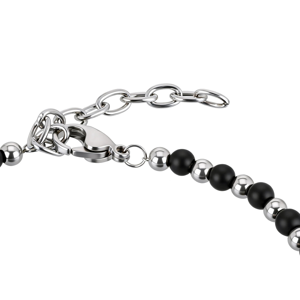 Obsidian & Stainless Steel Rudder Bead Bracelet – Modern Minimal Style – | Metta Jewelry
