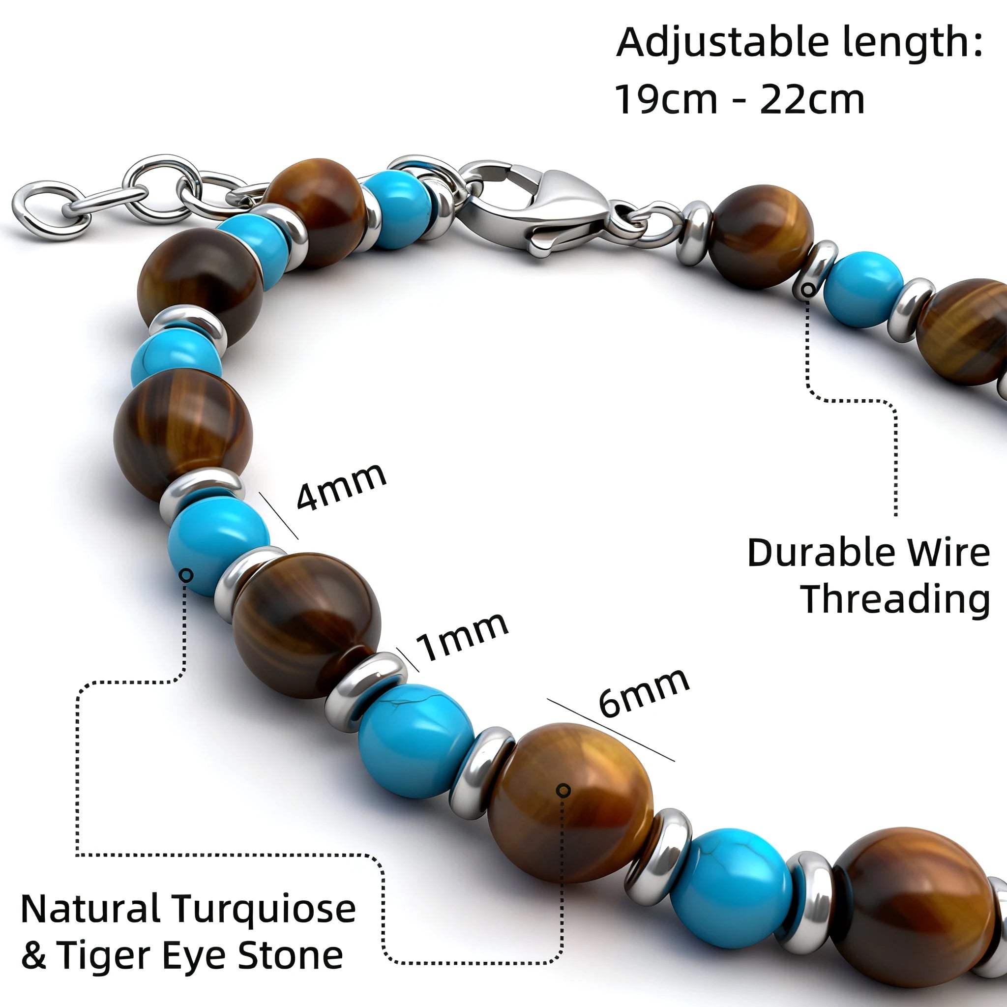Turquoise & Tiger’s Eye Steel Spacer Bead Bracelet – | Metta Jewelry