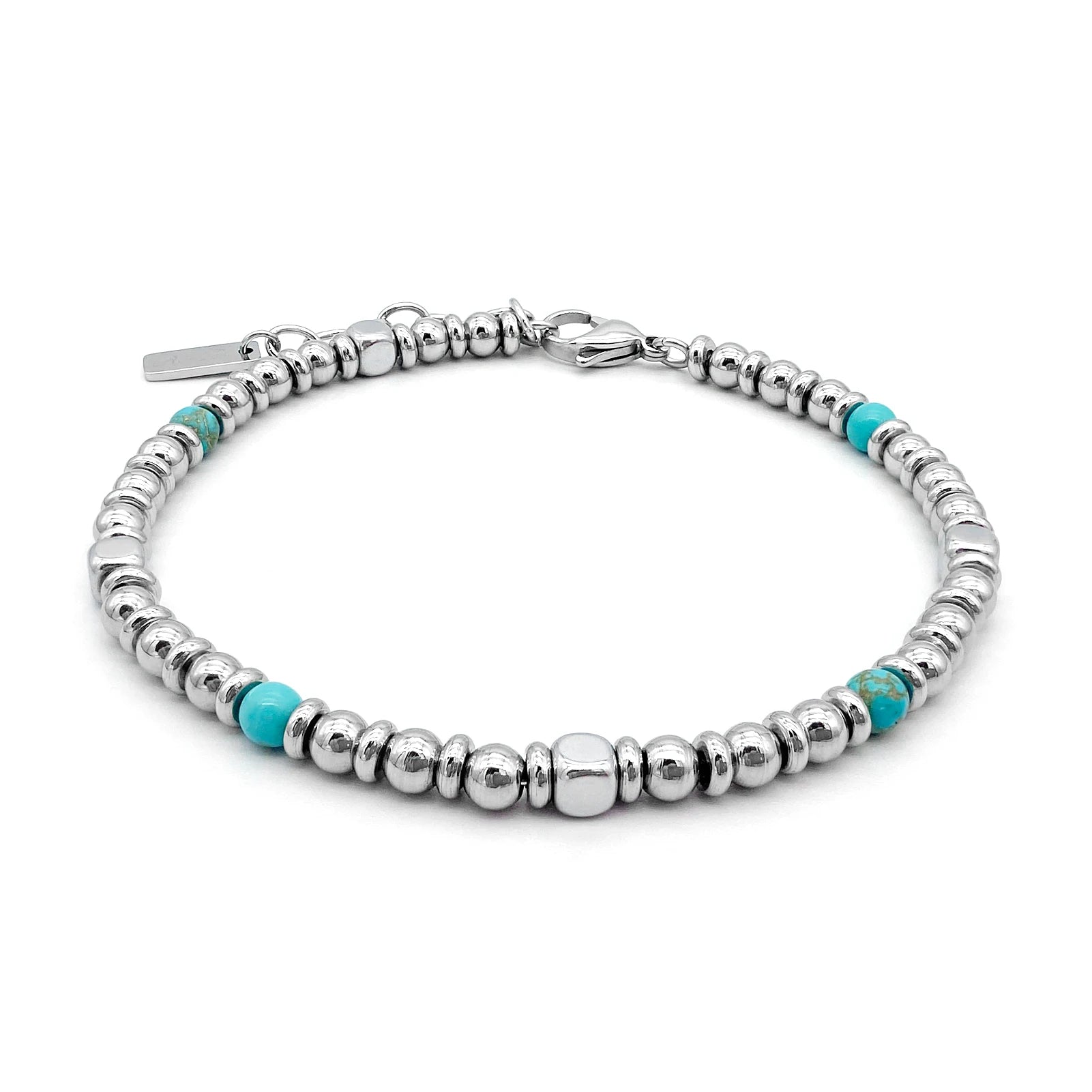 Stainless Steel & Natural Stone Bead Bracelet Collection – Modern Minimal Style – Turquoise | Metta Jewelry