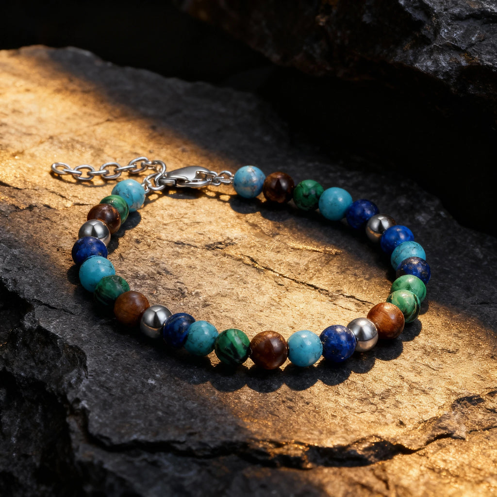 Mixed Natural Stone & Stainless Steel Bead Bracelet – Modern Minimal Style – | Metta Jewelry