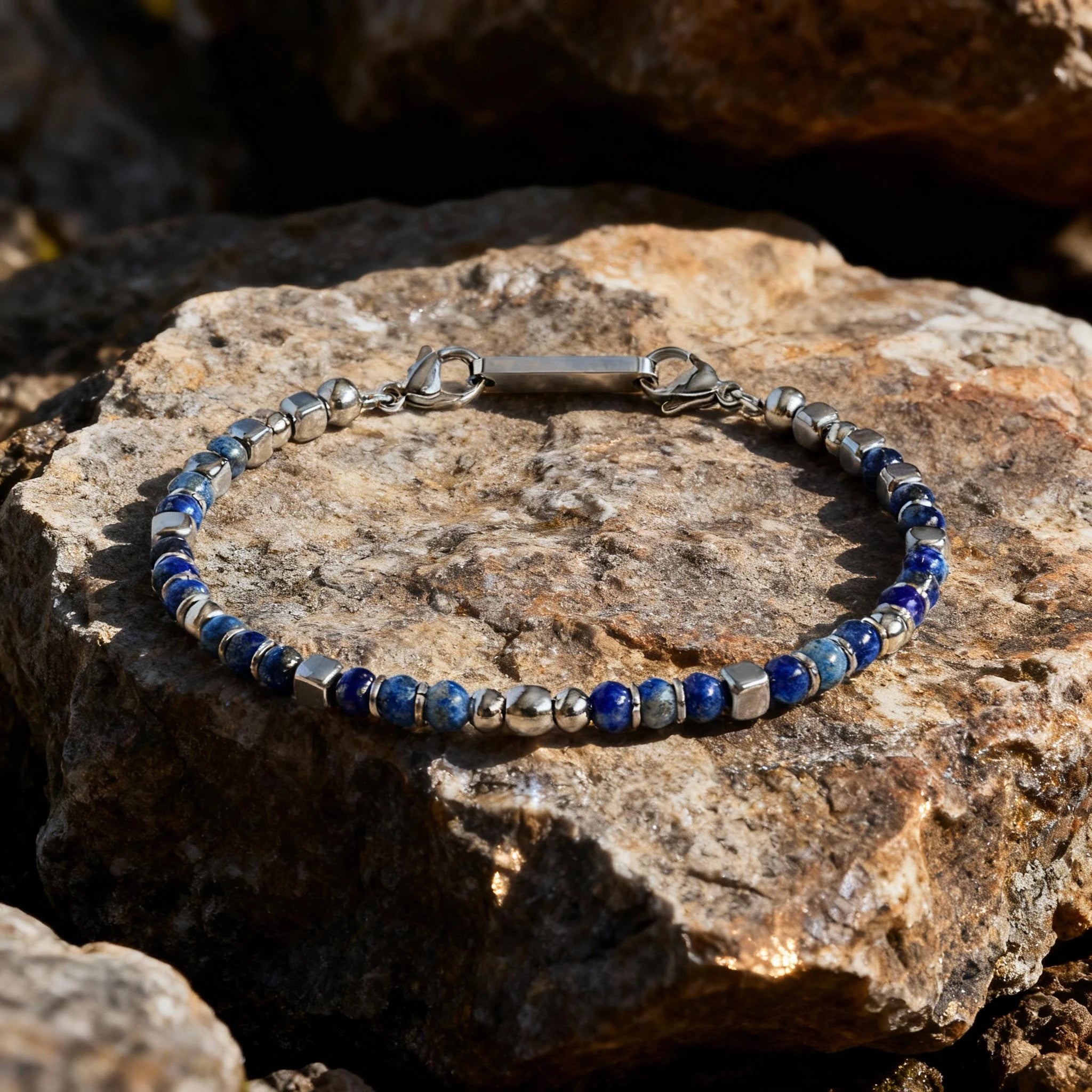 Kyanite & Stainless Steel Bead Bracelet – Modern Minimal Style – | Metta Jewelry