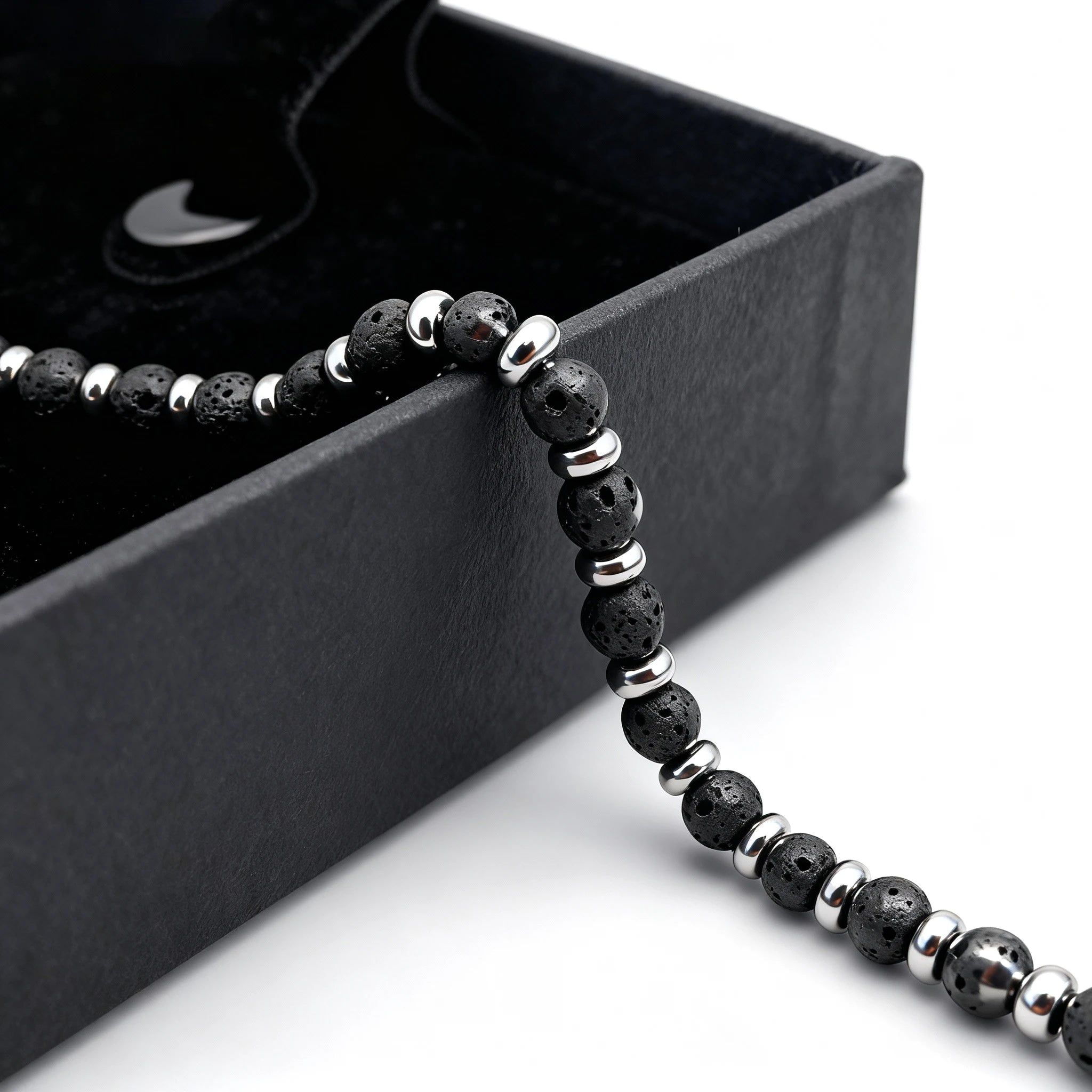 Lava Stone & Steel Spacer Bead Bracelet – Modern Minimal Style – | Metta Jewelry