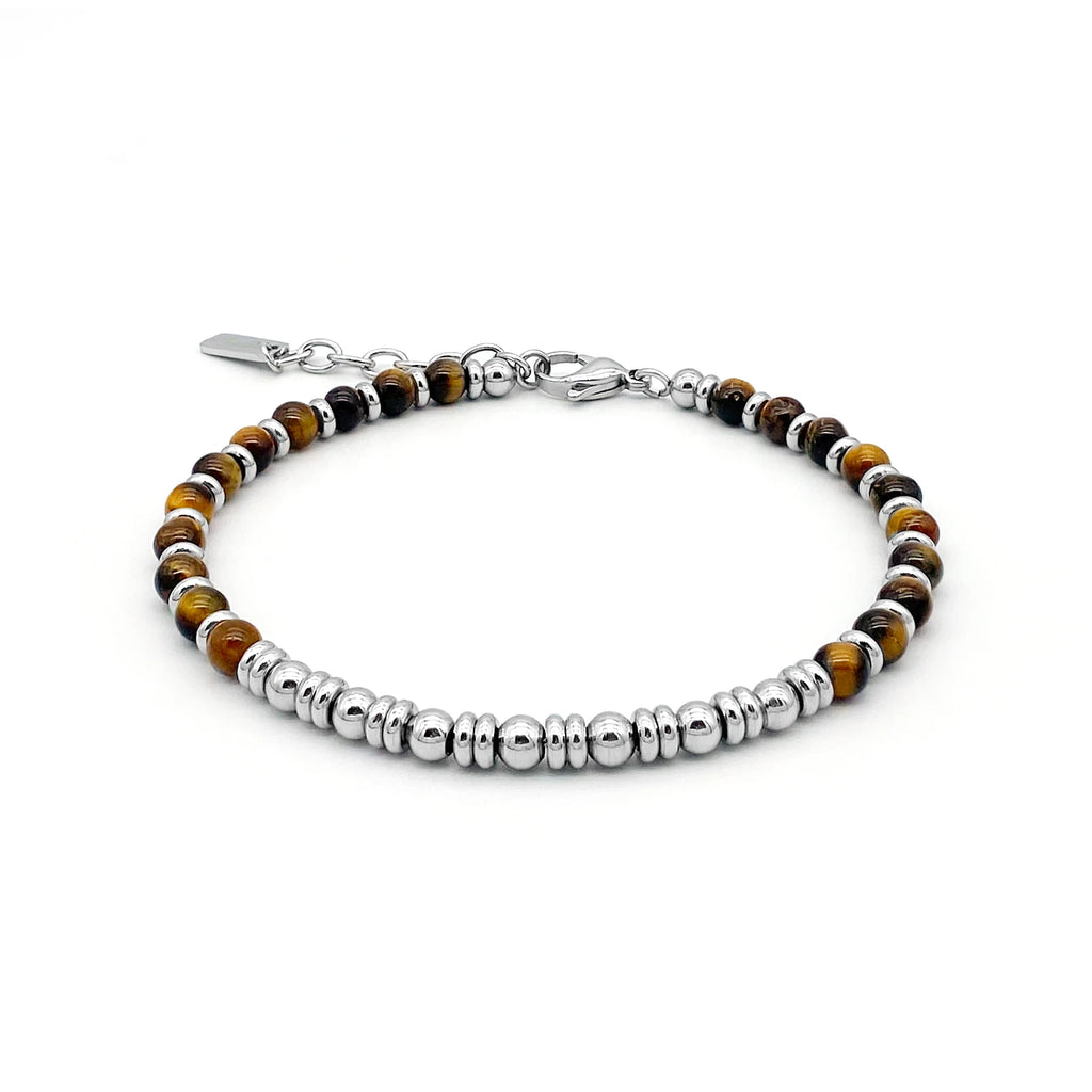 Natural Stone & Stainless Steel Classic Bead Bracelet Collection – Tiger eye stone | Metta Jewelry