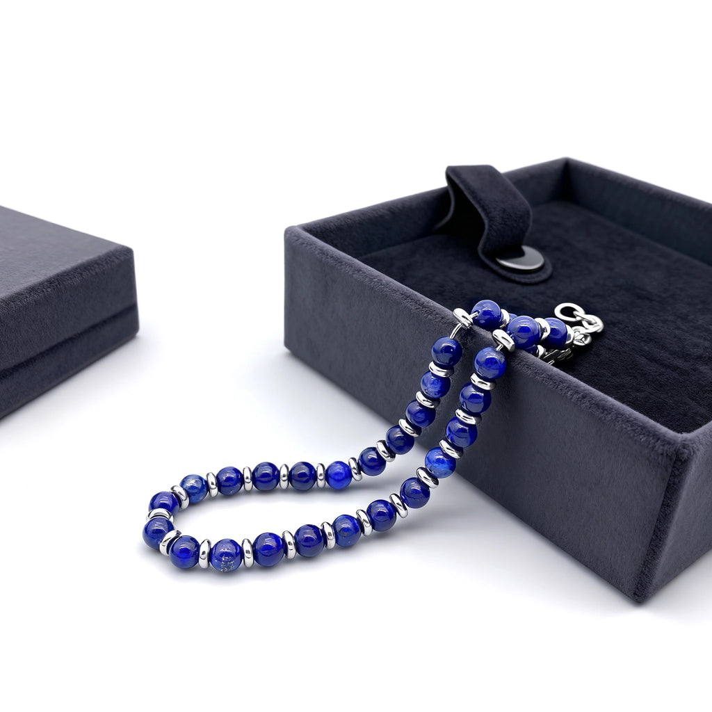 Blue Kyanite & Steel Spacer Bead Bracelet – Modern Minimal Style – | Metta Jewelry