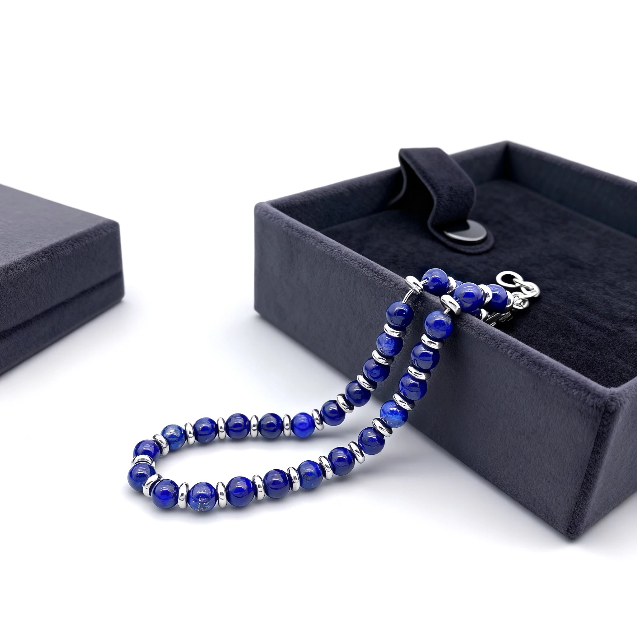 Blue Kyanite & Steel Spacer Bead Bracelet – Modern Minimal Style – | Metta Jewelry