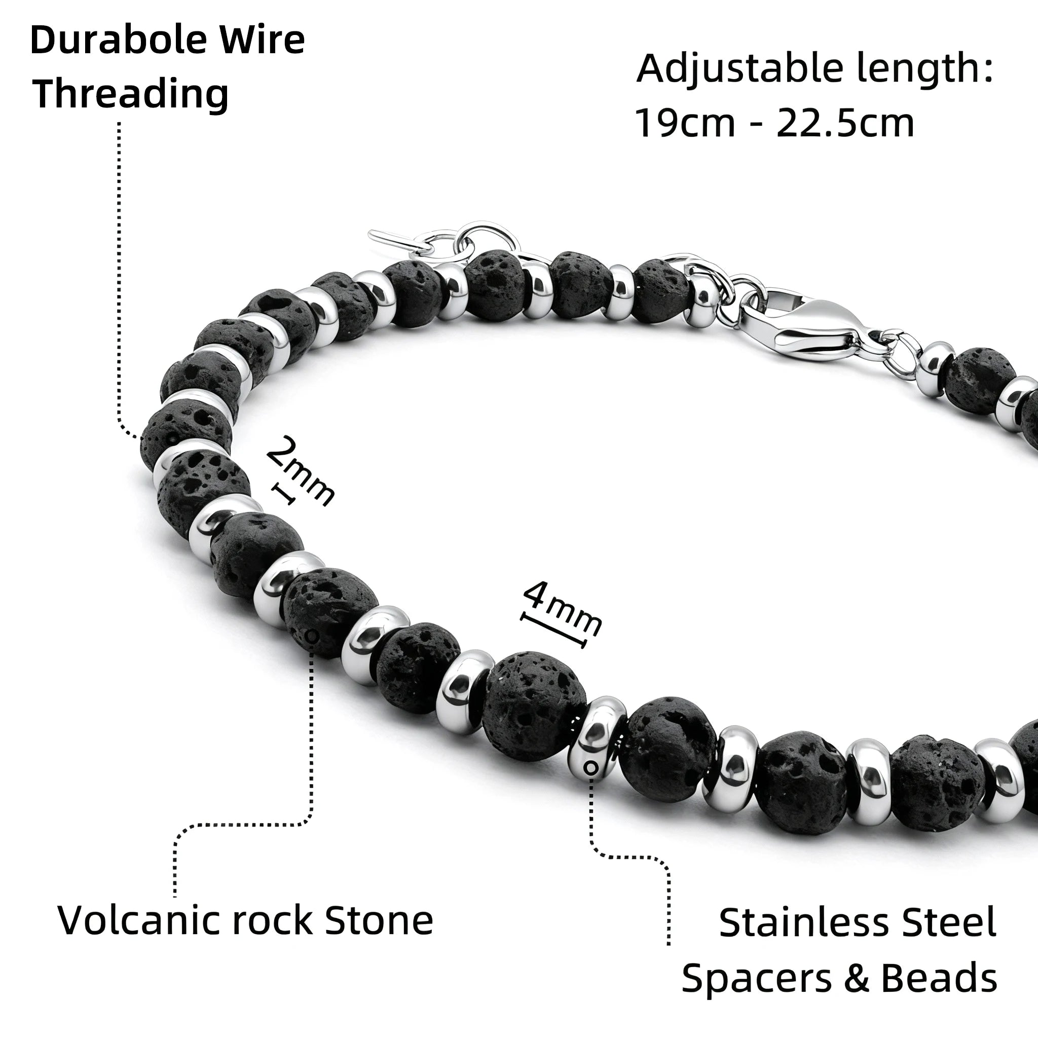 Lava Stone & Steel Spacer Bead Bracelet – Modern Minimal Style – | Metta Jewelry