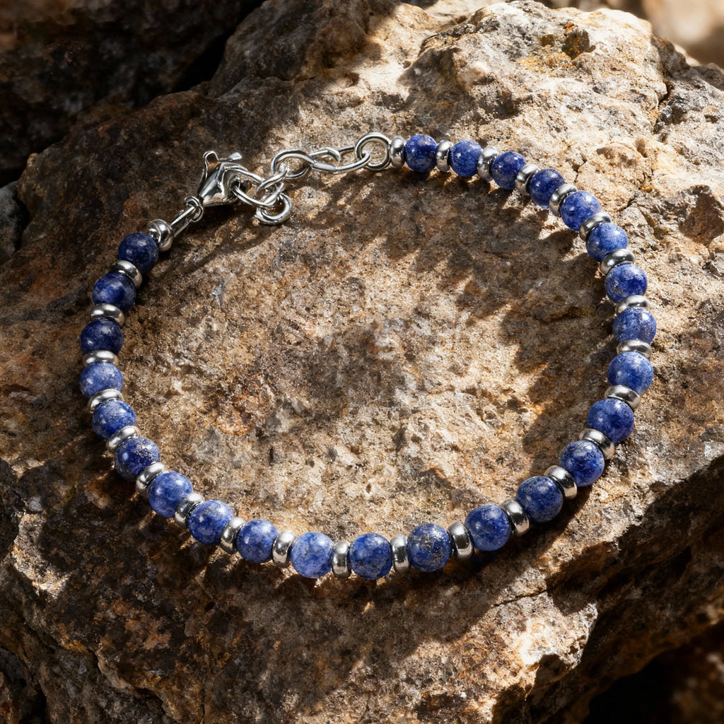 Blue Kyanite & Steel Spacer Bead Bracelet – Modern Minimal Style – | Metta Jewelry