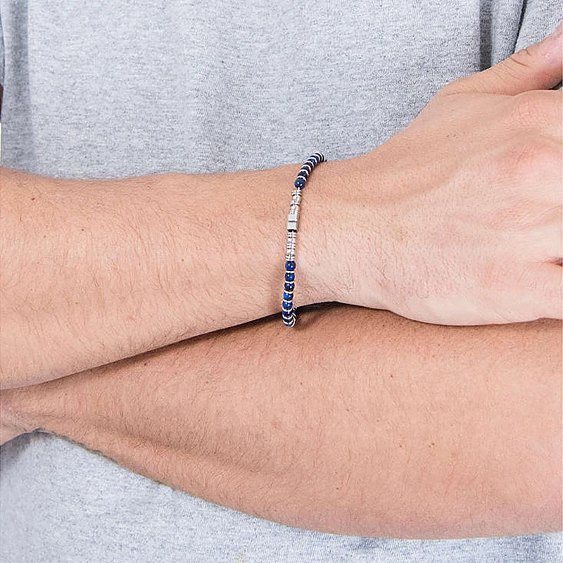 Kyanite & Obsidian Steel Disc Bead Bracelet – | Metta Jewelry